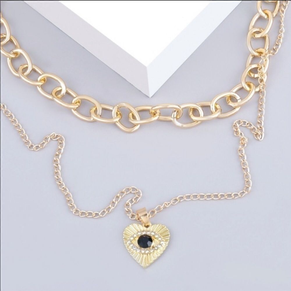Necklace double layered Heart ZincAlloy Rhinestone